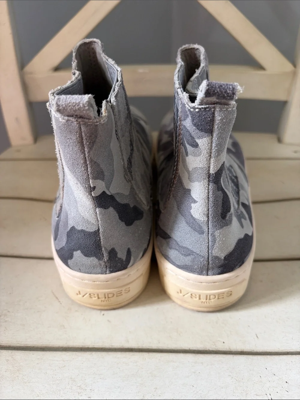 J Slides Grey Camo Slip-On Chelsea Sneakers